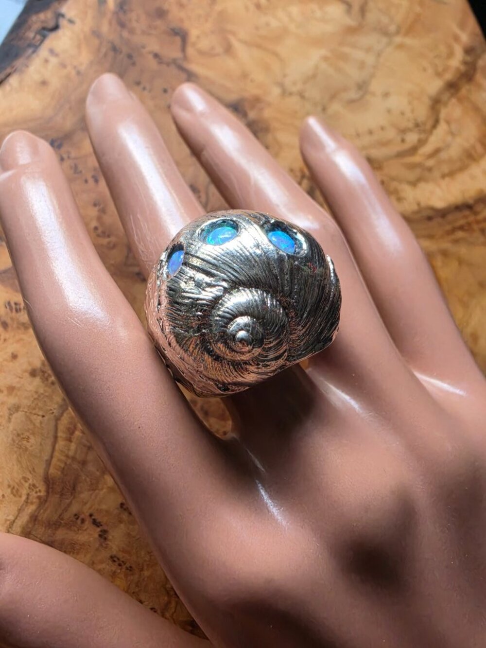 Textured Sterling & Synthetic Opal Seashell Ring